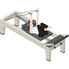 Illustratie van reformer pilates oefening met focus op controle en uitvoering